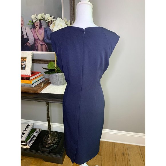 Adrianna Papell Pleated Crepe Dress Navy 12 - Picture 6 of 7